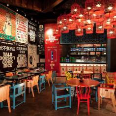 
                    
                        Everything here has been done at the visual equivalent of 100 decibels – pretty much every shade in a Dulux sample book crops up somewhere or other – but the mainstays are the big boys: red, blue, green and yellow...
                    
                