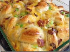 The Blind Lady Cafe Biscuit Breakfast Bake  THIS is the famous Breakfast Bake that everyone on FB seems to be raving about!!! I am sharing it AGAIN, so y'all can get a good look at it and keep it on your to make list for Christmas Morning Breakfast/Brunch!!!  Breakfast Bake   WOW ALERT!! This would make an amazing Christmas morning Breakfast for the family and also if you're having overnight guests (make 2!!)  I've made this A LOT for brunches at Country Clubs and Sunday Buffets at Hotels .. it's INCREDIBLE!! I make a few diff kinds - vegetarian, meat lovers (I add bacon and sausage and ham) and a Cheesey lovers (about 5 diff cheeses) I LOVE THIS!! ‪#‎Breakfast‬ ‪#‎Brunch‬ ‪#‎Christmas‬‪#‎Morningrecipe‬  Biscuit Breakfast Bake   10 eggs 1/2 cup milk  16 oz refrigerated breakfast biscuits (I used the Pillsbury flakey kind) ***DO NOT COOK FIRST*** 4 scallions (green onions, spring onions, whatever you prefer to call them) 2 cups shredded extra sharp cheddar cheese If you’re into the meats – cooked center cut bacon or cooked sausage 11×17 pan, sprayed with cooking spray (Note: I think a 9×13 works better, but it might need to bake a little longer)  1. Mix your eggs and milk in a large bowl. Cut each biscuit (I’m all about scissors in the kitchen) into fours and add it to the bowl. I like to do this before I cook the bacon or cut up the scallions – give the biscuits some time to really soak in the eggs.  2. Cut up your scallions, shred your cheese, cook and break up your bacon (or sausage). Add everything to the bowl.   3. Mix it all up and pour into your pan. Bake at 350 for 25-30 minutes .. closer to 30 so it isn't runny   YUMMY!! Serve with Fresh Fruit Salad and lotsa coffee/tea and assorted juices   *** BLC Hint/Tip *** - if you want to make this the night before leave it in the mixing bowl in the fridge covered with saran. In the morning, give it a good stir then pour into prepared baking dish and proceed to bake as directed!!!  Timeline Photos · Dec 12, 2013 · https://m.facebook.com/TheBlindLadyCafe/photos/a.477001212332503.118190.476979752334649/704446722921283/?type=1&source=48