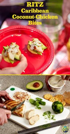 We love a zesty summer appetizer! These RITZ cracker Caribbean Coconut-Chicken Bites taste so refreshing and are great for bringing to a friend's weekend barbecue party. Mix vanilla low-fat yogurt, lime zest, fresh lime juice, and Caribbean seasoning. Mix with chopped grilled chicken, avocados, coconut, and cilantro. Top everything onto a RITZ cracker and enjoy. Mmmm! Life's Rich.