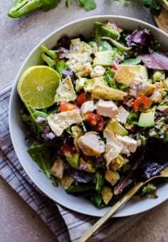 
                    
                        Guacamole Greens Salad with Lime Cilantro Jalapeno Vinaigrette--an easy, incredibly filling healthy main course salad!
                    
                