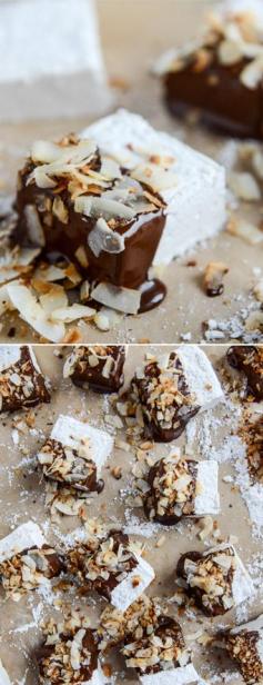 
                    
                        Chocolate Covered Coconut Marshmallows! This is the dessert I make my mom every Mother's Day. I howsweeteats.com
                    
                