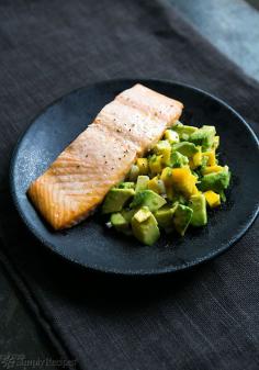Baked Salmon with Avocado Mango Salsa Recipe | Simply Recipes ( Copper River Sockeye...awesome)