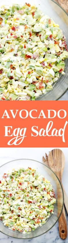 
                    
                        Avocado Egg Salad - Mayo-free, chunky and delicious egg salad with avocados, crunchy bacon, green onions, dill, lime juice and yogurt. Get the recipe on diethood.com
                    
                