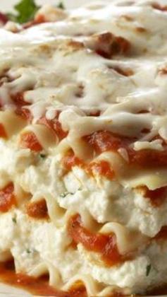 
                    
                        Lasagna Formaggio ~ Ricotta, mozzarella and Parmesan cheeses seasoned with Italian herbs are layered with pasta and marinara sauce.
                    
                