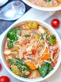 
                    
                        This quinoa minestrone is so healthy, full of flavor, and loaded with pancetta, vegetables, quinoa, pesto, and white wine! showmetheyummy.com #quinoa #minestrone #quinoaminestrone #vegetables #glutenfree #pesto #wine
                    
                