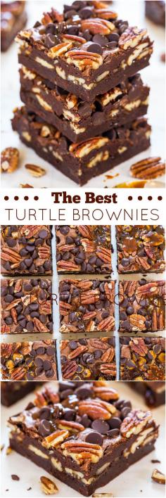
                    
                        The Best Turtle Brownies - Super fudgy and loaded with chocolate, pecans and caramel! So.crazy.good!!!
                    
                
