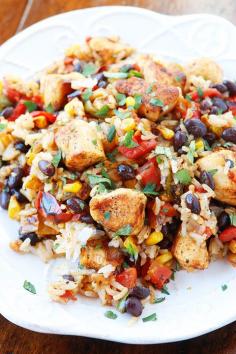 
                    
                        Southwestern Fiesta Chicken. Better than anything you'll get at a restaurant! Seriously who would not want to eat this?? It's like a fiesta on a plate!!
                    
                