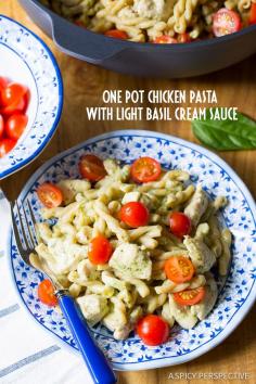 
                    
                        A True One Pot Chicken Pasta with Light Basil Cream Sauce on ASpicyPerspective... #healthy #dinner #onepot
                    
                