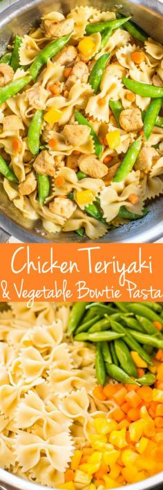 
                    
                        Chicken Teriyaki and Vegetable Bowtie Pasta - Juicy chicken coated in teriyaki sauce with crisp, crunchy veggies! Healthy, easy, 20 minute meal that's perfect for busy weeknights!!
                    
                