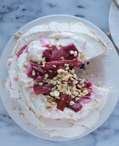 
                    
                        Roasted Rhubarb Pavlova with Smashed Almonds
                    
                