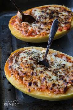 
                    
                        Spaghetti Squash Lasagna Bowls--whoa! looks amaaaaazing :) if you want to save time use a jar of spaghetti sauce
                    
                