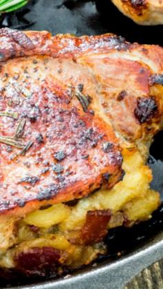 
                    
                        Apple Bacon and Blue Cheese Stuffed Pork Chops ~ thick cut pork chops stuffed with a delicious stuffing made with apples, bacon and blue cheese.
                    
                
