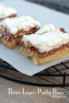 Three Layer Party Bars | NoBiggie.net | three different layers together for one delicious cookie bar.