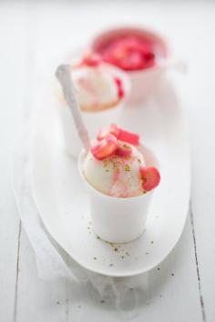 cannelle et vanille - food & drink - food - dessert - lemon and buttermilk sherbet, stewed rhubarb and financiers