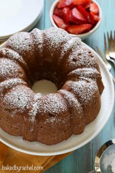 Light and airy chocolate angel food cake recipe from @bakedbyrachel