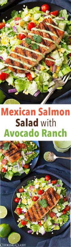 mexican salmon salad with avocado ranch