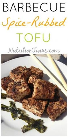 Barbecue Spice-Rubbed Tofu- light firm tofu, allspice, black pepper, chili powder, coriander, cumin, dried oregano, dried thyme, dry mustard, garlic powder, paprika, salt, oil spray (for pan)