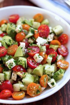 Tomato, cucumber, avocado, Feta salad