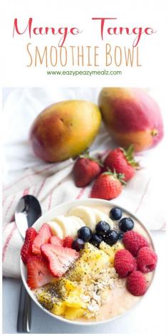 
                    
                        Eat your morning smoothie with this Mango Tango Smoothie Bowl, packed with protein and nutrition, and super EASY to make. You will LOVE it. #ad #houseFoods - Eazy Peazy Mealz
                    
                