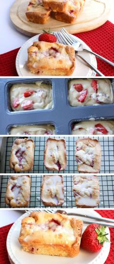 Strawberry Drizzle Cakes - Erren's Kitchen - This recipe for is a summery twist on lemon drizzle cake. It’s secret ingredient is cream cheese which makes them rich, moist and decadent!