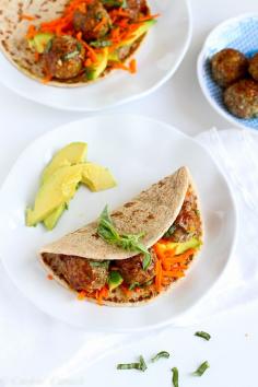 
                    
                        Asian Meatball and Avocado Flatbread Sandwich Recipe...Amazing flavors! 341 calories and 9 Weight Watchers PP | cookincanuck.com
                    
                