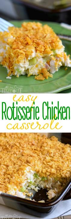 Your family is going to love this easy Rotisserie Chicken Casserole! An incredibly easy and delicious recipe you'll find yourself making again and again! | MomOnTimeout.com |#dinner #recipe #chicken