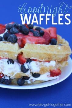 Goodnight Waffles from Let's Get Together - an overnight waffle batter recipe that is totally worth the wait! Perfect for a #4thofjuly breakfast. (This family also does an awesome 4th of July parade before eating these waffles every year!) #recipe #breakfast #wafflelove