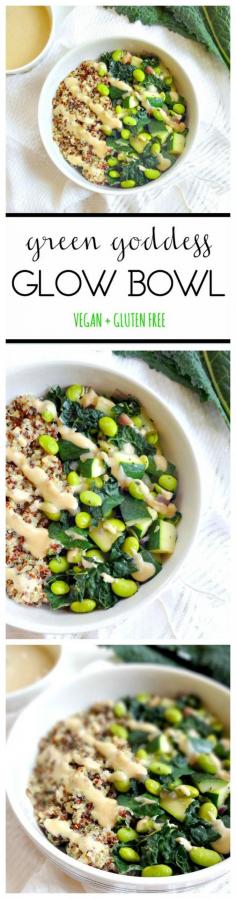 The Green Goddess Glow Bowl ▲▼ ready in 20 minutes! vegan   gluten free, a protein packed healthy recipe with a savory tahini lemon dressing. lean, clean and green! from The Glowing Fridge  #glutenfree #recipe #healthy #gluten #recipes