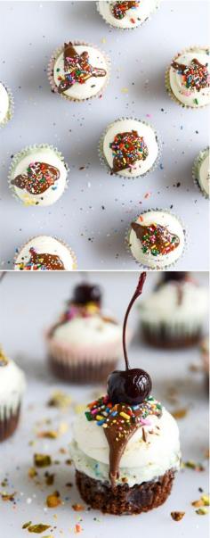 
                    
                        Hot Fudge Sundae Ice Cream Cupcakes I howsweeteats.com
                    
                