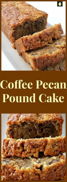 Coffee Pecan Pound Cake is a lovely tasting, moist cake with a perfect combination of coffee flavor and texture from the pecans. Delicious with a cup of coffee!