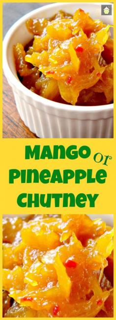 
                    
                        Spicy Caribbean Pineapple or Mango Chutney. An easy to make chutney which is like sunshine in a bowl! delicious with cold cuts or use as a marinade for pork or chicken. It's really delicious!
                    
                