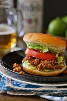 Turkey Taco Burger with Avocado Crema TRIED - Fun twist on burgers! Avocado cream was yummy!
