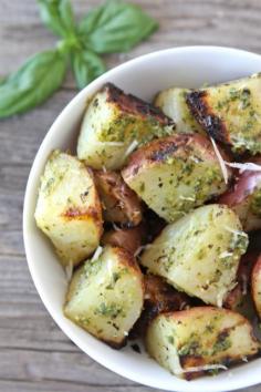 Grilled Pesto Potatoes. Amazing dinner side dish!