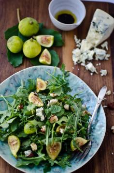 SOOO  GOOD!!!  Arugula, fig and blue cheese salad....  Yum, just had this for dinner...here's what I changed (I didn't have all of the items)....I changed the nuts to toasted sunflower seeds and the arugula to plain ol'lettuce but chopped it up fine.  I pre-mixed my dressing and I think next time I would add more mustard to it cus you couldn't really taste it.  Figs happened to be in season so I totally lucked out cus this was soooo good with fresh figs!!  Nice change for a beautiful salad!