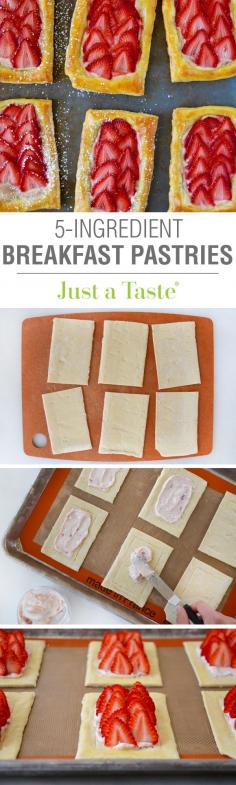 5-Ingredient Strawberry Breakfast Pastries #recipe from Just a Taste | Kelly Senyei  #breakfast #brunch #recipe #easy #recipes
