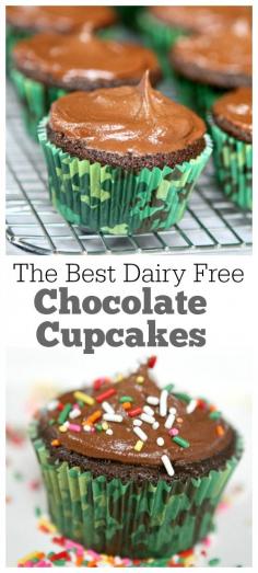 
                    
                        The absolute best dairy free chocolate- chocolate chip cupcakes recipe with a fabulous, rich dairy free chocolate frosting.  Our family does not have to eat dairy free, but we made these for a friend and we were delightfully surprised how delicious they turned out.  I will make them again for sure!
                    
                