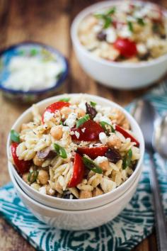 Mediterranean Orzo Pasta Salad - The Wanderlust Kitchen. Might be better than Wilson Farm's recipe!