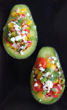 Tomato, Pepper, and Radish Salad in Avocado #healthy #avocado #salad