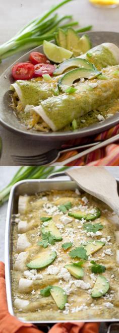 
                    
                        Avocado Cream and Chicken Suiza Enchiladas Recipe with a creamy avocado sauce | foodiecrush.com
                    
                