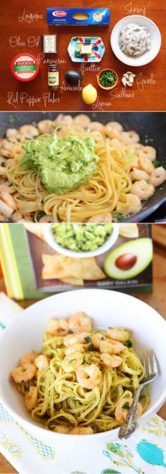 Shrimp  Avocado Pasta. Avocado, lemon, garlic, and freshly cracked pepper with GF pasta
