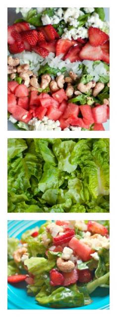 Strawberry Watermelon Salad with Cashews and Sweet Pesto Dressing | reluctantentertainer.com sounds interesting!