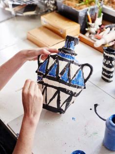 
                    
                        Irene Grishin Selzer of Iggy & Lou Lou at work in her Aspendale home studio. Photo – Sean Fennessy for The Design Files.
                    
                