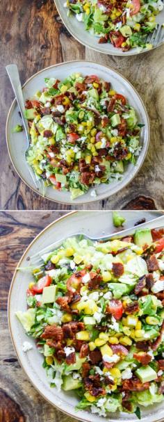 
                    
                        BLT Chopped Salad with Corn, Feta and Avocado I howsweeteats.com
                    
                