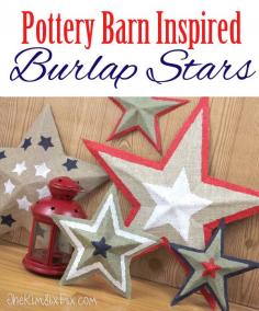 
                    
                        Pottery Barn Burlap Stars (Knock-Off Tutorial) via www.TheKimSixFix.com
                    
                