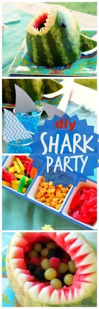 Los of fun ideas to make and create for a Summertime Shark Party - and a VIDEO on how to carve a Shark from a Watermelon!