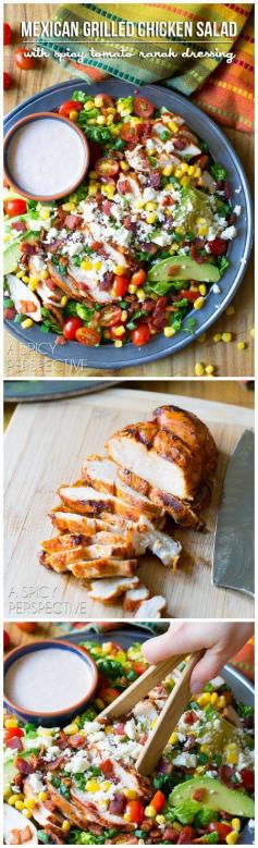 Zesty Mexican Grilled Chicken Salad on ASpicyPerspective.com #grilledchicken #salad