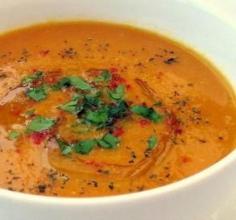 Egyptian Red Lentil Soup. I used green lentils and left out tumeric. Very good vegan soup!! Photo by mail lady #2