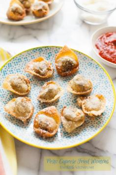 Pesto Caprese Fried Wontons #recipe from @TheLittleKitchn