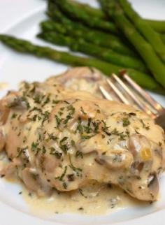 Julia Child's Chicken Breasts with Mushroom Cream Sauce.