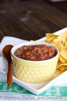 Restaurant Style Salsa recipe. This was delicious. I used green onions and added a squirt of honey instead of sugar.